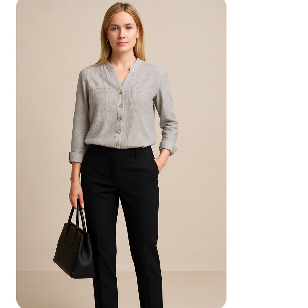 Ana A New Approach Crinkle Button-Up Top Size Large